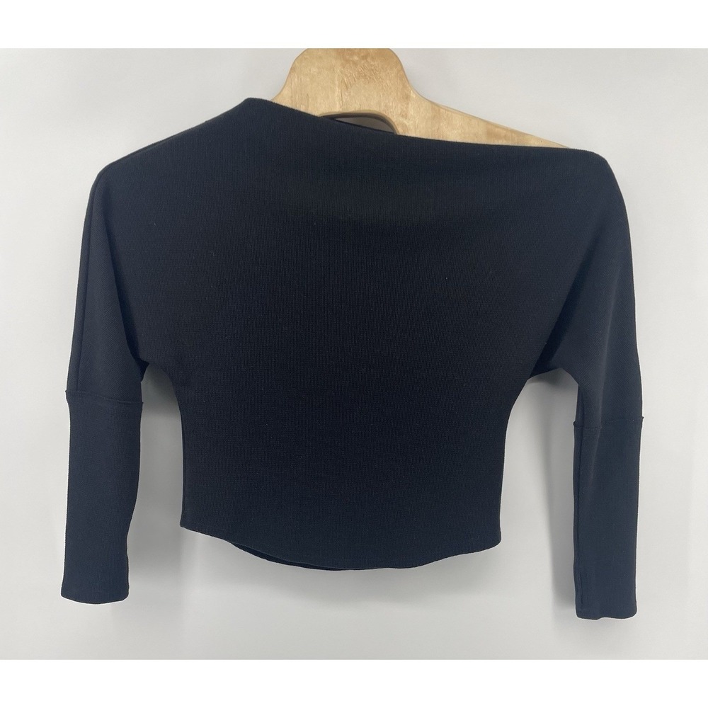 We The Free Top Women Lg Black Waffle Knit Off Shoulder Thumbhole Boho Edgy